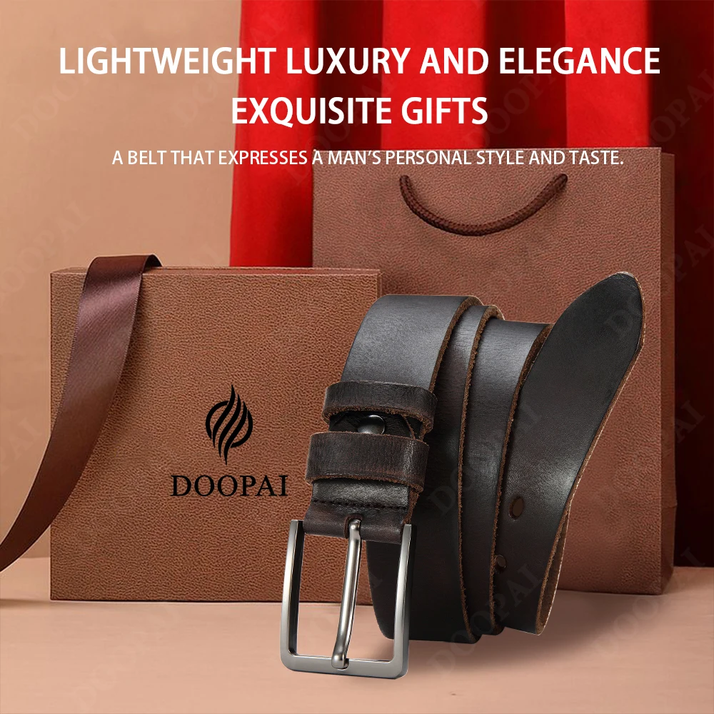 High-Quality Mens Casual Belt - Antique Metal Needle Buckle Top Layer Cowhide Multiple Colors