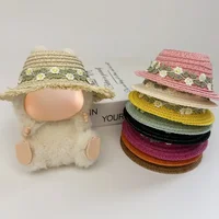 Clothes for Labubu Open-Top Straw Hat Flower Hat with Bow 1st 2nd 3rd Gen for 17cm Labubu Sitting Party Outfit Accessories 1