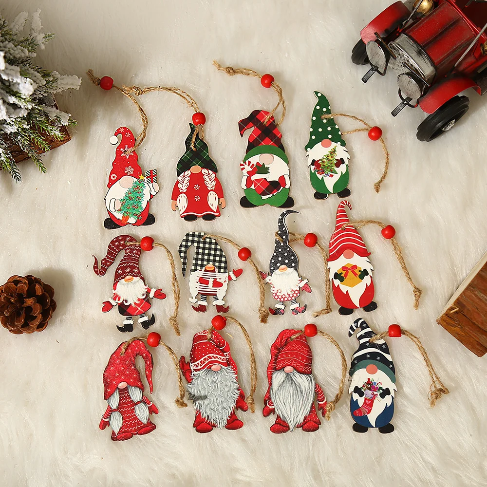 9/12pcs Xmas Tree Christmas Ornaments Celebrating Decor New Year Gift For Home Christmas Gnomes Wooden Pendants Decor