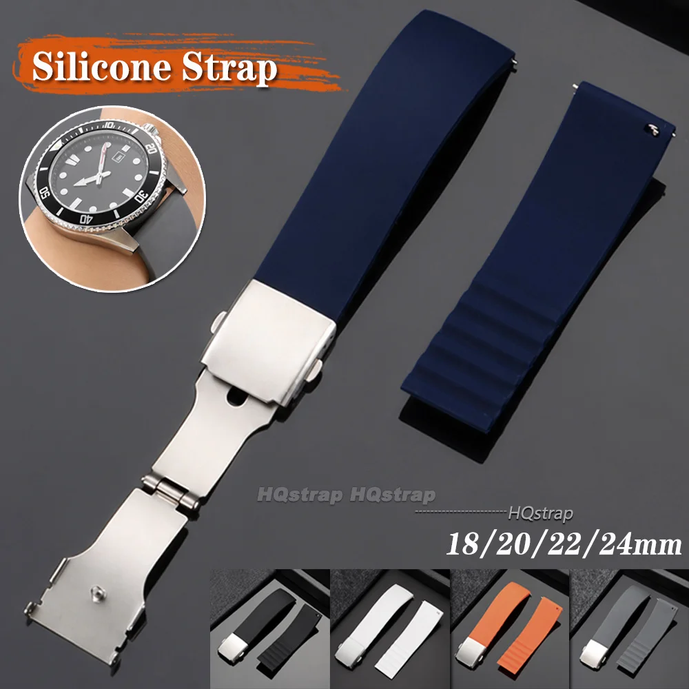 Premium Waterproof Silicone Watch Strap with Quick Release and Folding Clasp
