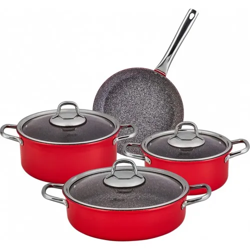 Jumbo Zigana Japanese Red 7 Parts Induction Based Granite Cookware Set