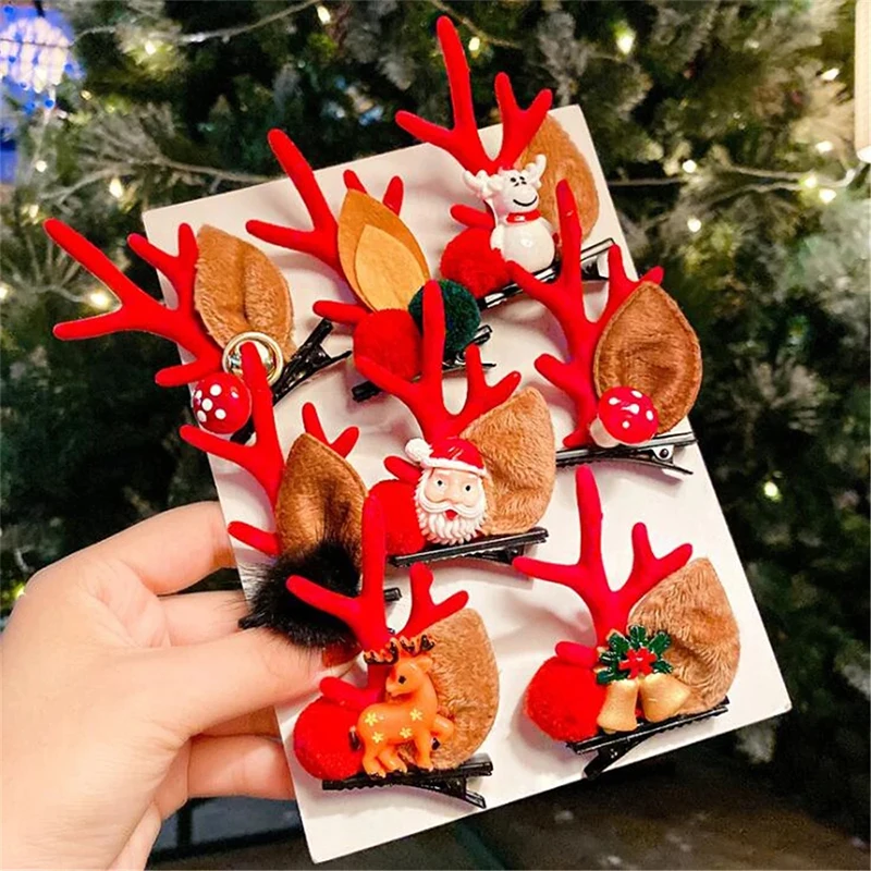 2Pcs/Set Christmas Hair Clips For Girls Cute Deer Ear Hairgrips Kids Xmas Antler Hairpin Barrette Hair Accessory Party Headwear