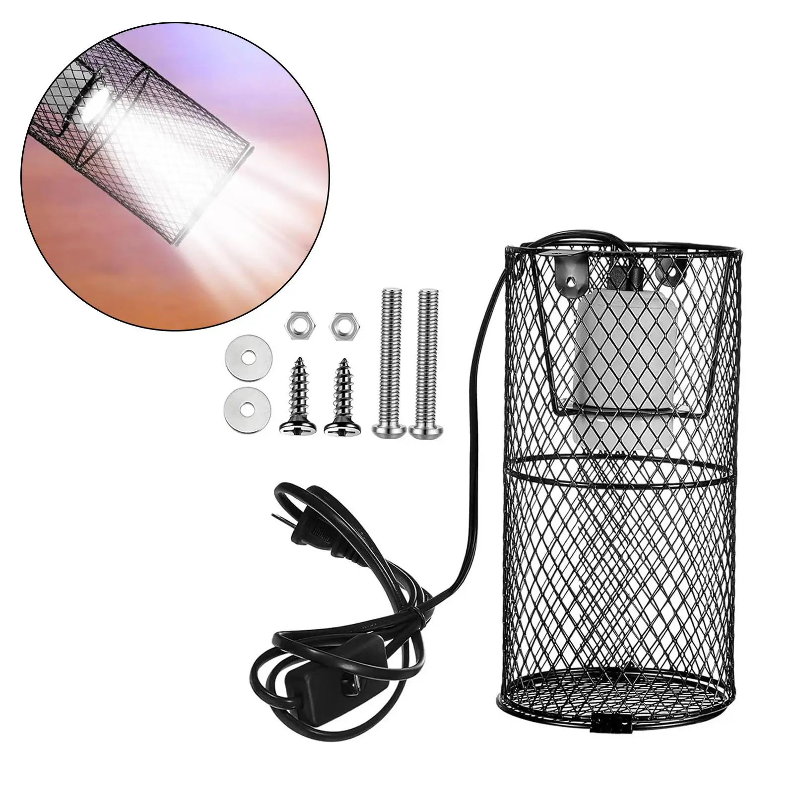 Reptile Heat Lamp Guard Anti Scald Heating Lamp Holder Mesh Cage Protection for Reptile Snake Chick Bulb Not Included