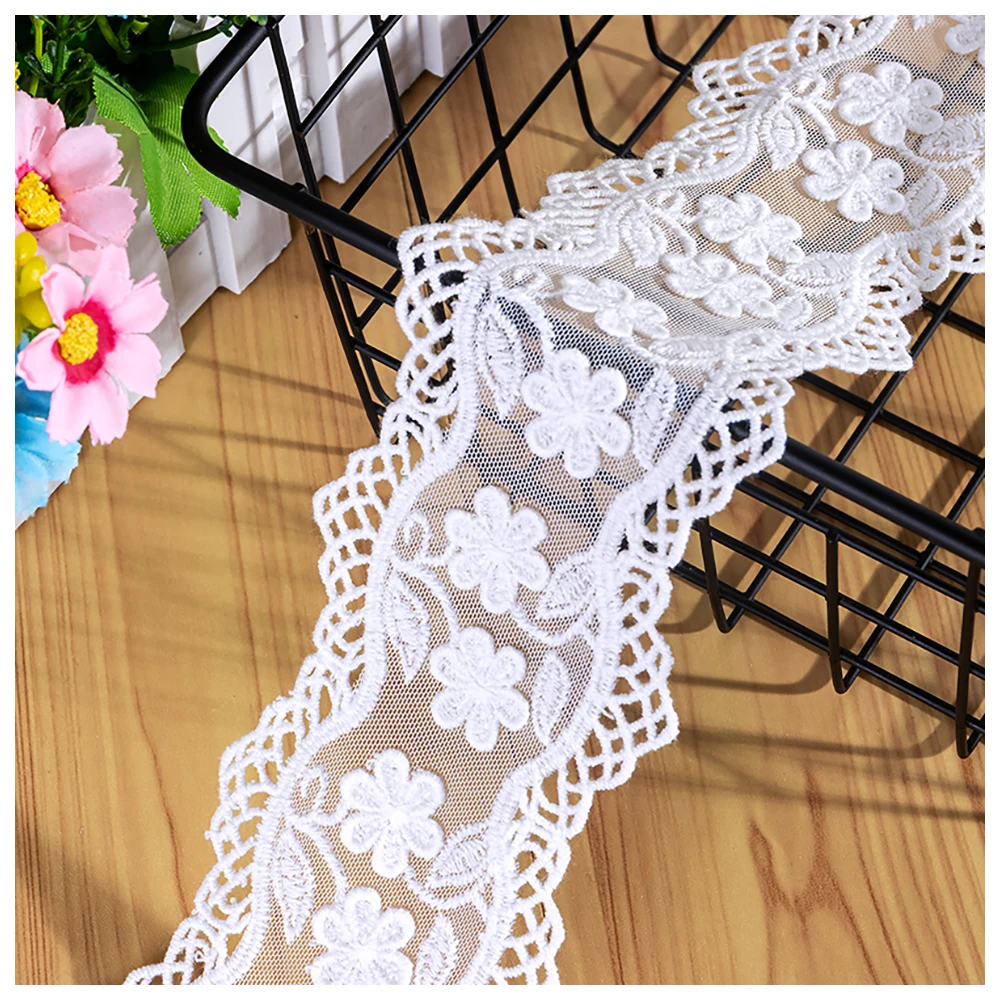 Mesh Lace Trim 5 Yard Tulle Flower Raised Embroidered Lace Trimmings Ribbon Scalloped Edgings DIY Sewing Craft 3.14