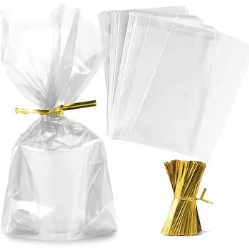 30/50/100Pcs Clear Cellophane Gift Bags,Plastic Packaging with Twist Ties,Transparent Party Favor Bags Ideal for Cookies,Candy
