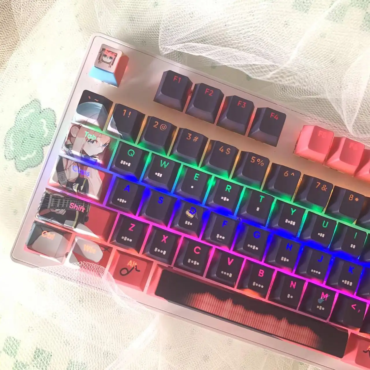 Cartoon Gaming Keycaps Teclado Retroiluminado Hitori Bonito Gotoh Cereja Anime Rosa Pbt Tintura Subbed Bocchi a Rocha 128 Chaves - Imagem 2