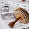 Honey Storage Jar with Wooden Lid, Glass Honey Dispenser Pot Built-in Stirrer for Storing Jam, Kitchen Food Storage Container 5