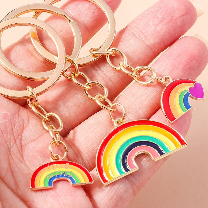 Niedlicher Emaille-Regenbogen-Liebes-Herz-Schlüsselanhänger für Frauen und Mädchen, Schlüsselanhänger, Anhänger für Autoschlüsselhalter, Handtasche, Dekor, DIY, handgefertigter Schmuck, Geschenk – Detail 8