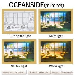 Modern Minimalist Creative Luminous Bedside Lighting Artwork with Tri-Color Dimming (Beach House Large)