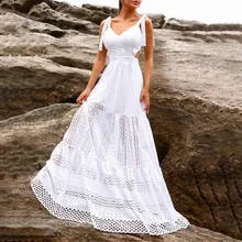 

Midi White Dress Christening Bandage Plus Size Mermaid Fashion Hook Flower Hollow Spaghetti Strap V-Neck Dropship Wedding 2022