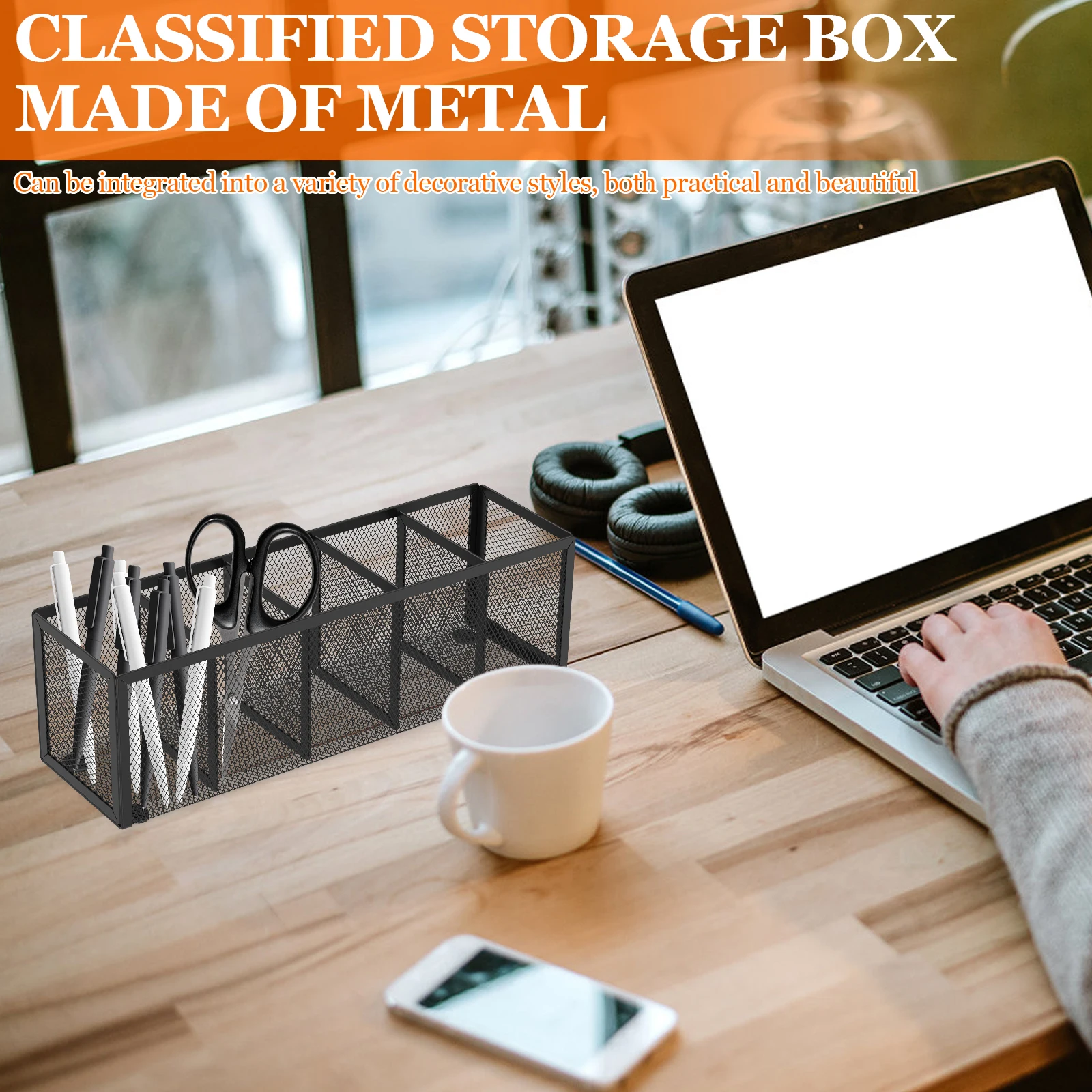 2 Pcs Mesh Pen Pencil Holder Metal Pencil Organizer with 5 Compartments Large Capacity Desk Organizer Cosmetics Storage Rack