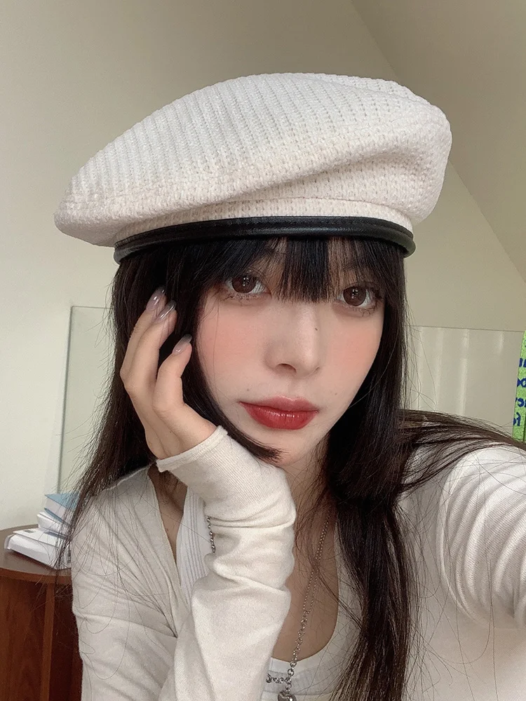 

Berei Hat Women Spring and Autumn Round Face Simple Fashion Retro Niche Thin Summer White Big Head Around The Painter's Hat