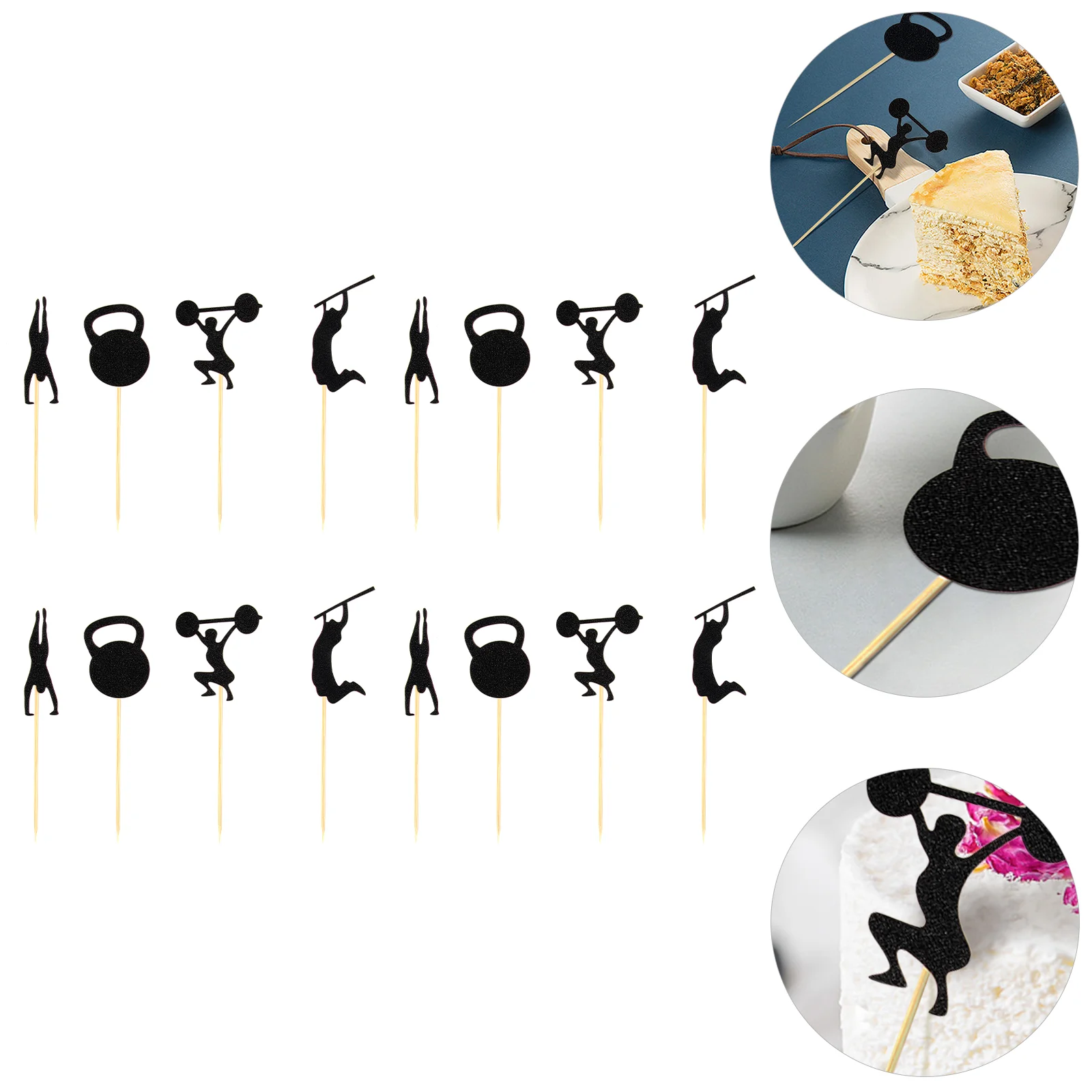 

48 Pcs Dessert Table Fitness Boy Gifts Bachelor Cupcake Picks Wooden Party Supplies