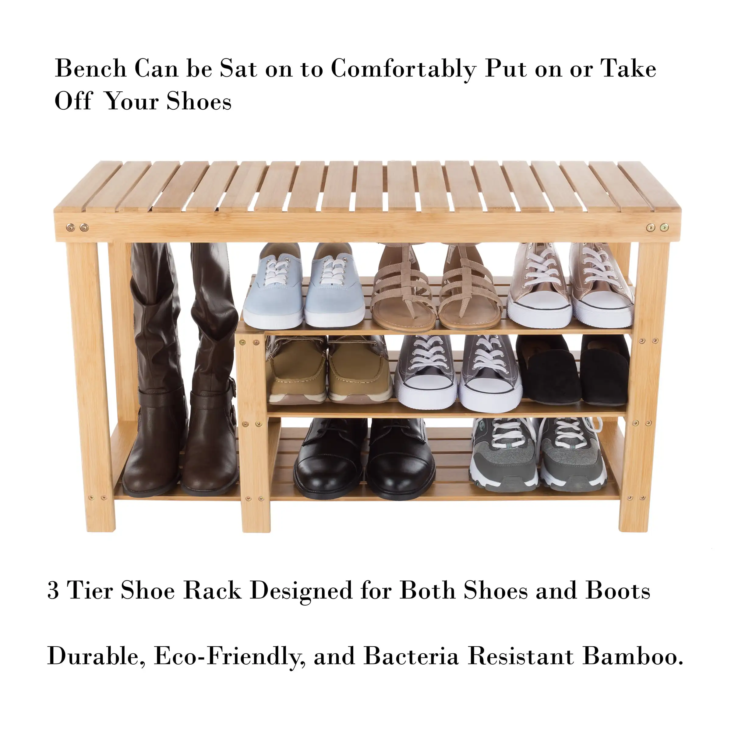 Natural Bamboo 3-Shelf Shoe Rack