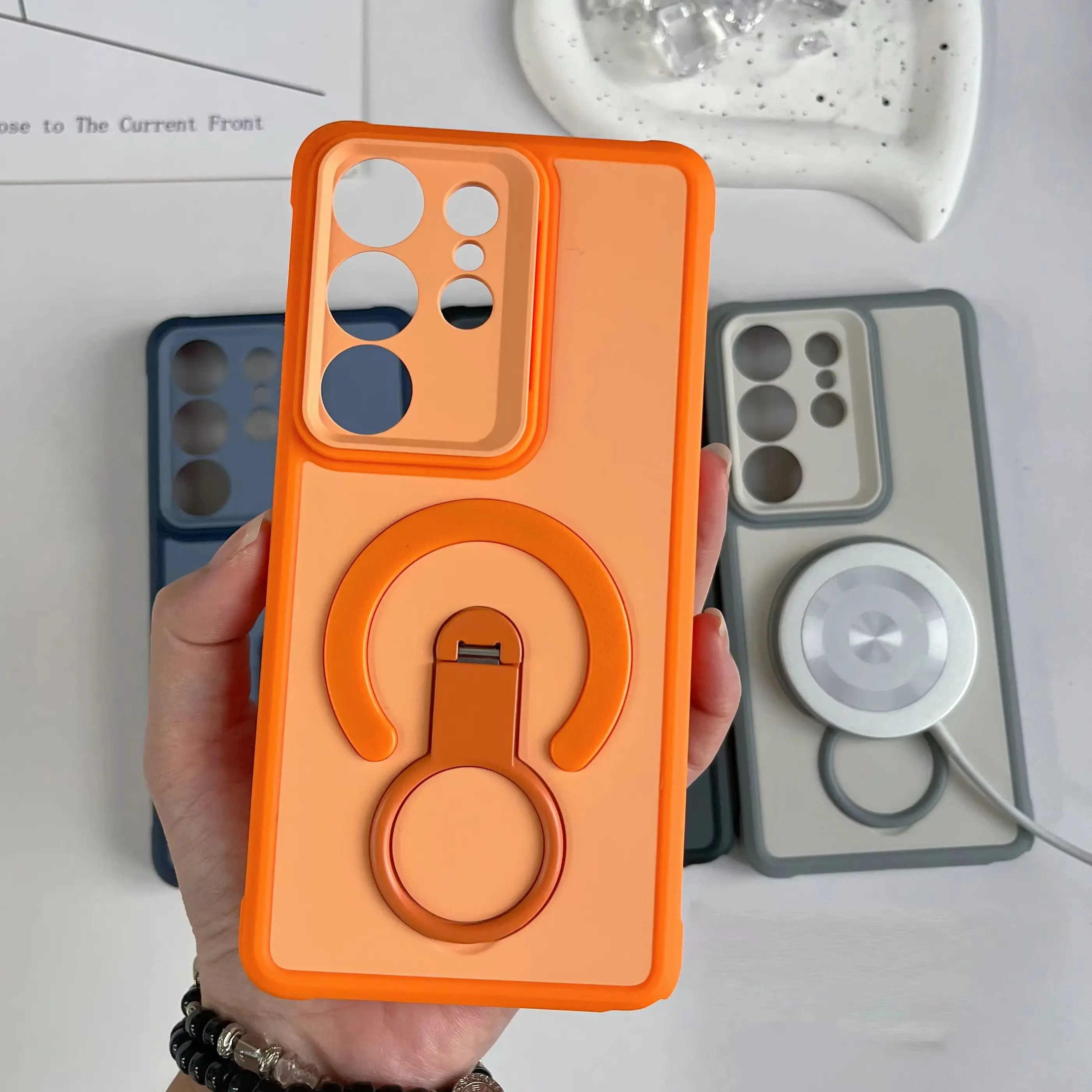 Shockproof Armor Matte Magnetic Case with Handheld Grip Stand Cover