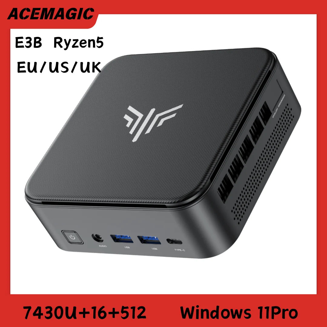 ACEMAGIC E3B 미니 PC AMD Ryzen 5 컴퓨터 16GB DDR4 512GB WiFi 6 BT5.2 미니 PC 데스크탑 컴퓨터 사무실 학습용 미국/유럽/영국 플러그