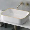 Ceramic Bathroom Sink Rectangular 20 X 16 Inch White Elegant Modern Style Gold Rim Vessel Sink Above Counter, Without Faucet 1