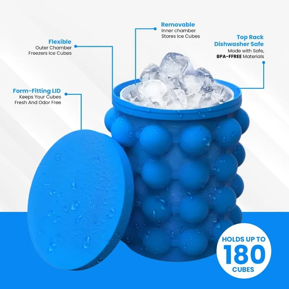Portable 2-in-1 Silicone Ice Cube Mold and Ice Bucket