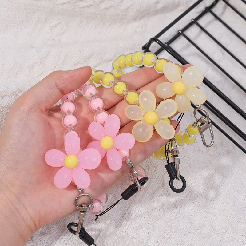 Anti-lost Cell Phone Chain Flower Decor Beaded Phone Lanyard Multifunctional Mobile Phone Strap Key Idol Card Wrist Rope Pendant