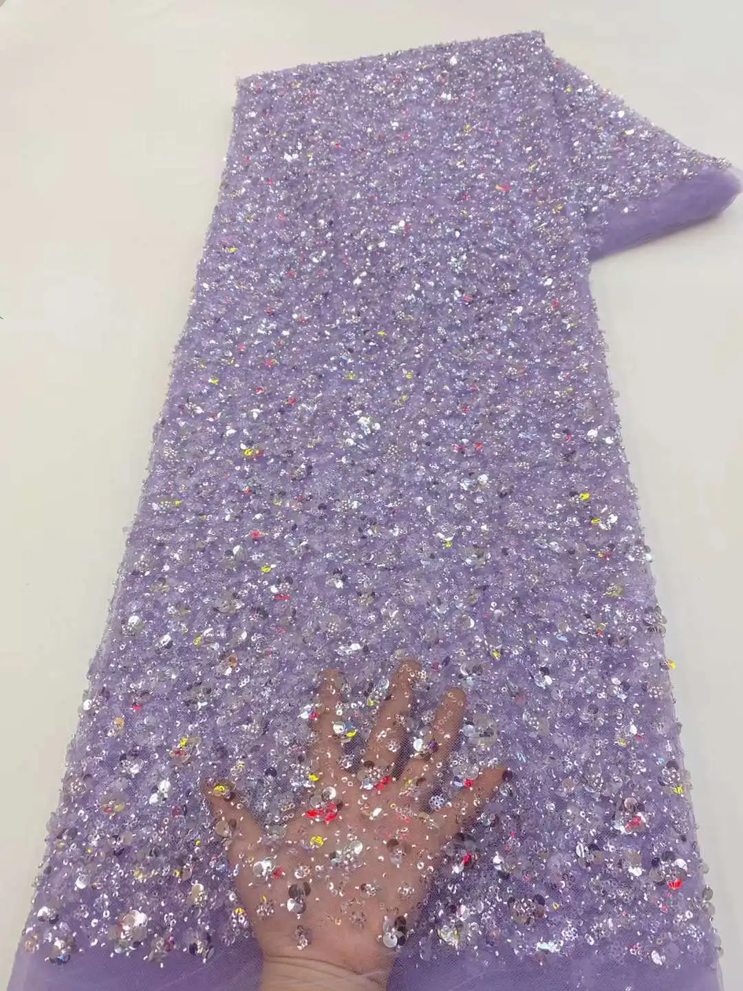 

Handmade Beaded Lace Fabric Nigerian Embroidery Wedding Luxury Evening Dress French Tulle African Sequins For 5 yards XZ48X