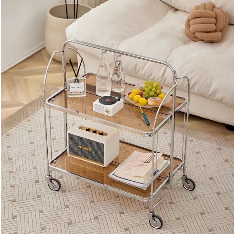 Glass coffee table mobile dining car folding trolley storage rack living room sofa Side table home furniture