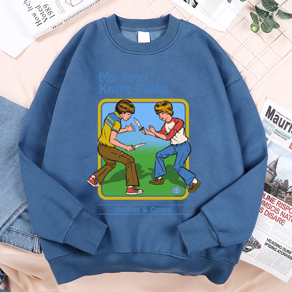 My First Knife Fight Hobbies Games Comics Hoodie Men Women Autumn Loose Warm Clothing Casual Casual Streetwear Crewneck Hoodies