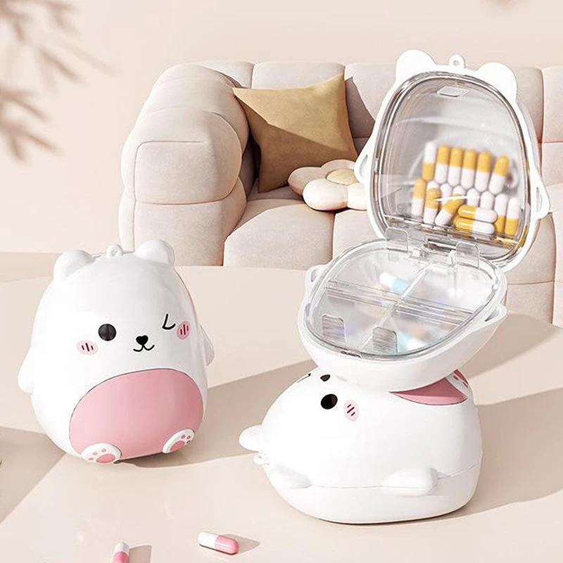 Charming Bear Portable Double-Layer Pill Box with Separate Compartments