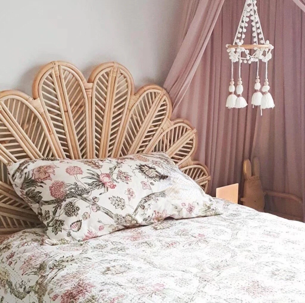Nordic rattan weave double bed headboard homestay bed hotel back decoration frame designer creative ins princess