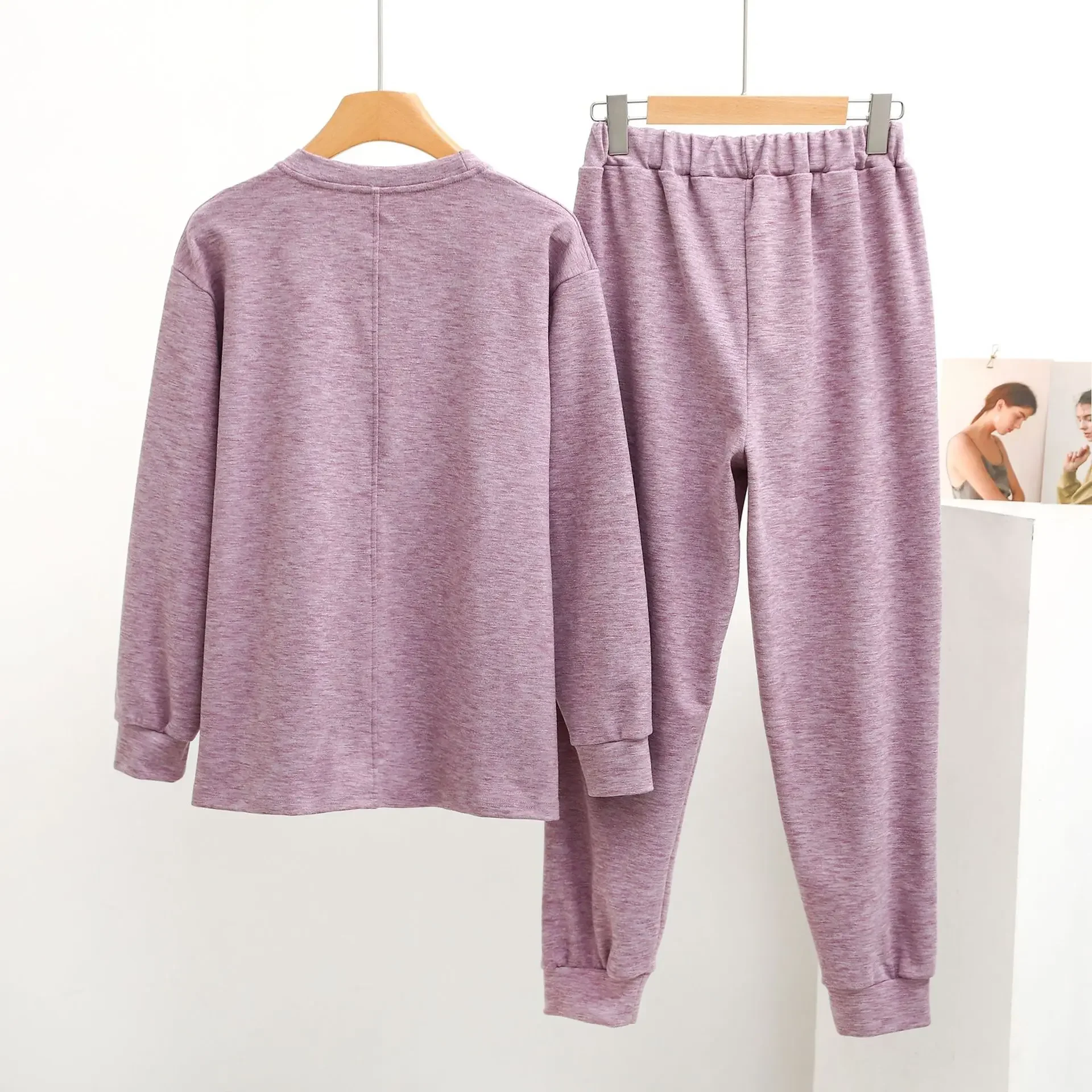 Women Thickened Homewear Sweater set  pajamas Suit Autumn/winter Symphony Velvet Round Neck Short Front Long Back Thermal Home