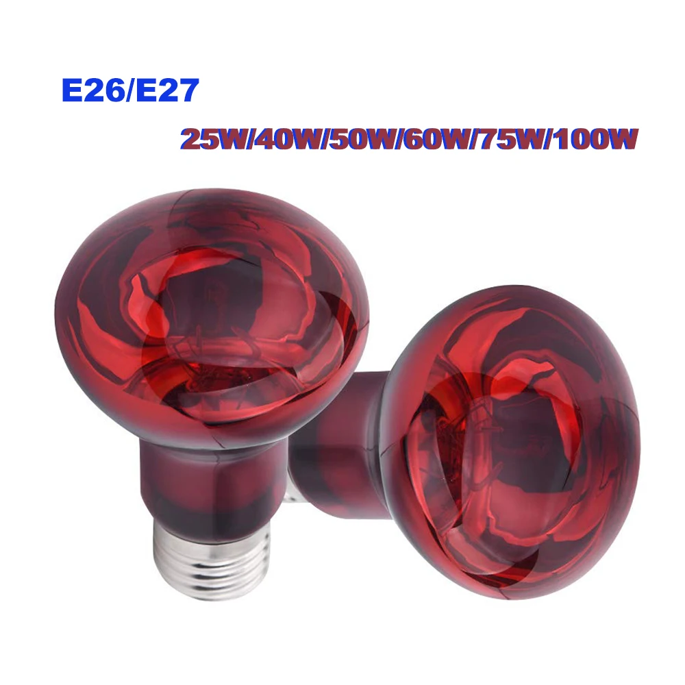 UVA Red Heating Lamp 220V Infrared Glass Bulb Amphibious Accessories for Reptiles Snake Lizards 25W 50W 100W Heating Bulb