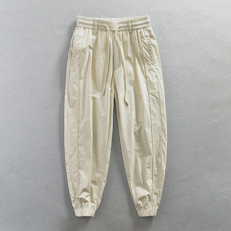 

Casual Cargo Cotton Pants For Men Korean Sweatpants Elastic Waist Solid Color Simple Loose Fit Pants New Sport Straight Trouser