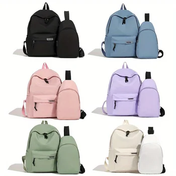 2pcs Bagset back to school Nylon Women Backpack Female Travel Bag Solid Color Large Capacity School Season Casual Schoolbag 1