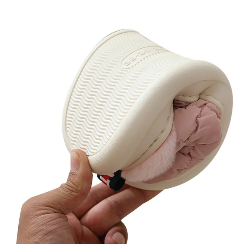 Womens House Slipper Female Puff Winter Warm Plush Cotton Indoor Fuzzy Non Slip Room Home Floor Shoes Casual Waterproof White