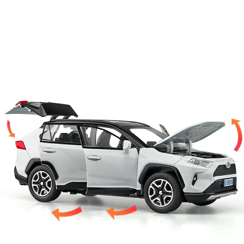 1:32 RAV4 SUV 2023 합금 다이 캐스팅 장난감 자동차 모델 소리와 빛 뒤로 당겨 어린이 장난감 수집품 생일 선물