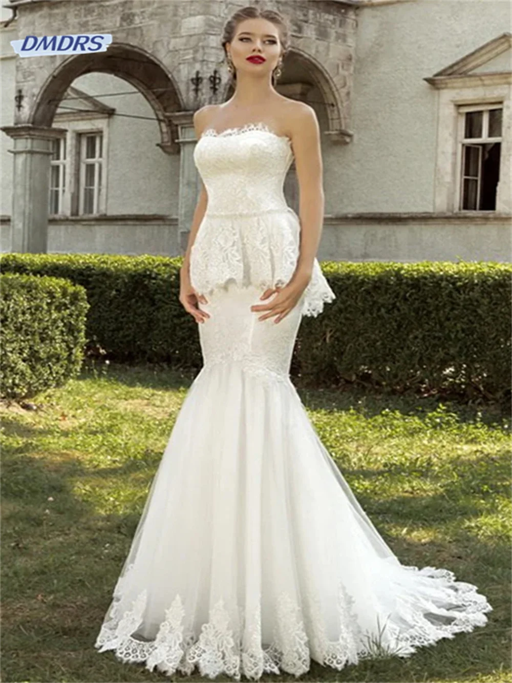 

Pastrol Strapless Lace Wedding Dress Bohemian Mermaid Appliques Bridal Gown Beach Vestidos De Novia