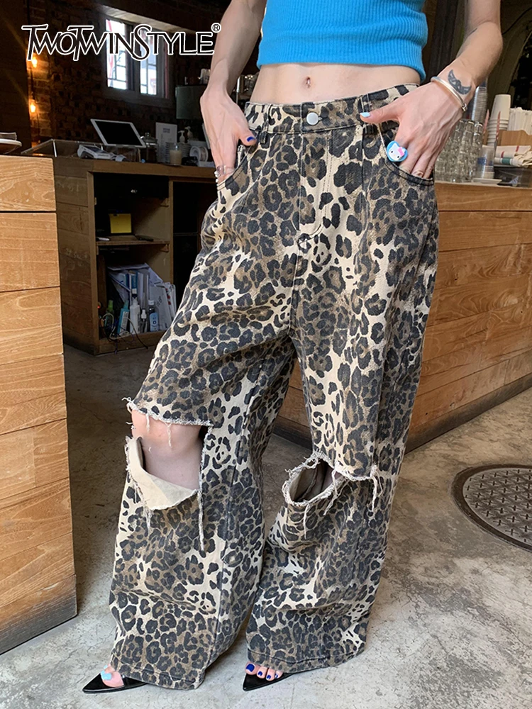 Casual Street Leopard Print Patchwork Loose High Waist Type A Full Print Bottoms