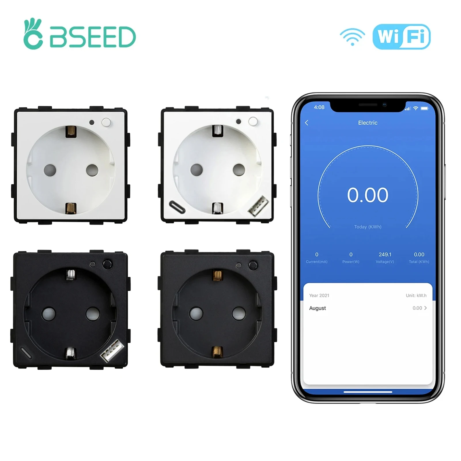 BSEED EU มาตรฐาน Wifi สมาร์ทปลั๊กฟังก์ชั่นเท่านั้น Power Monitor Timing Smart Home Alexa Voice Control Bule Backlight 1
