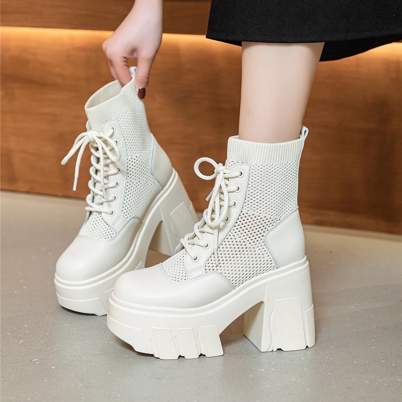 AIYUQI Women Summer Boots 2024 New Platform Net Boots Ladies Heel Height 11 cm Fashion Cool Boots Women