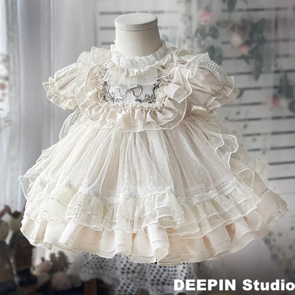 

Girls Princess Dress 2024 New Girls Spanish Vintage Lolita Baby Lace Mesh Print Birthday Party Easter Girls Cute Dresses 12M-6T