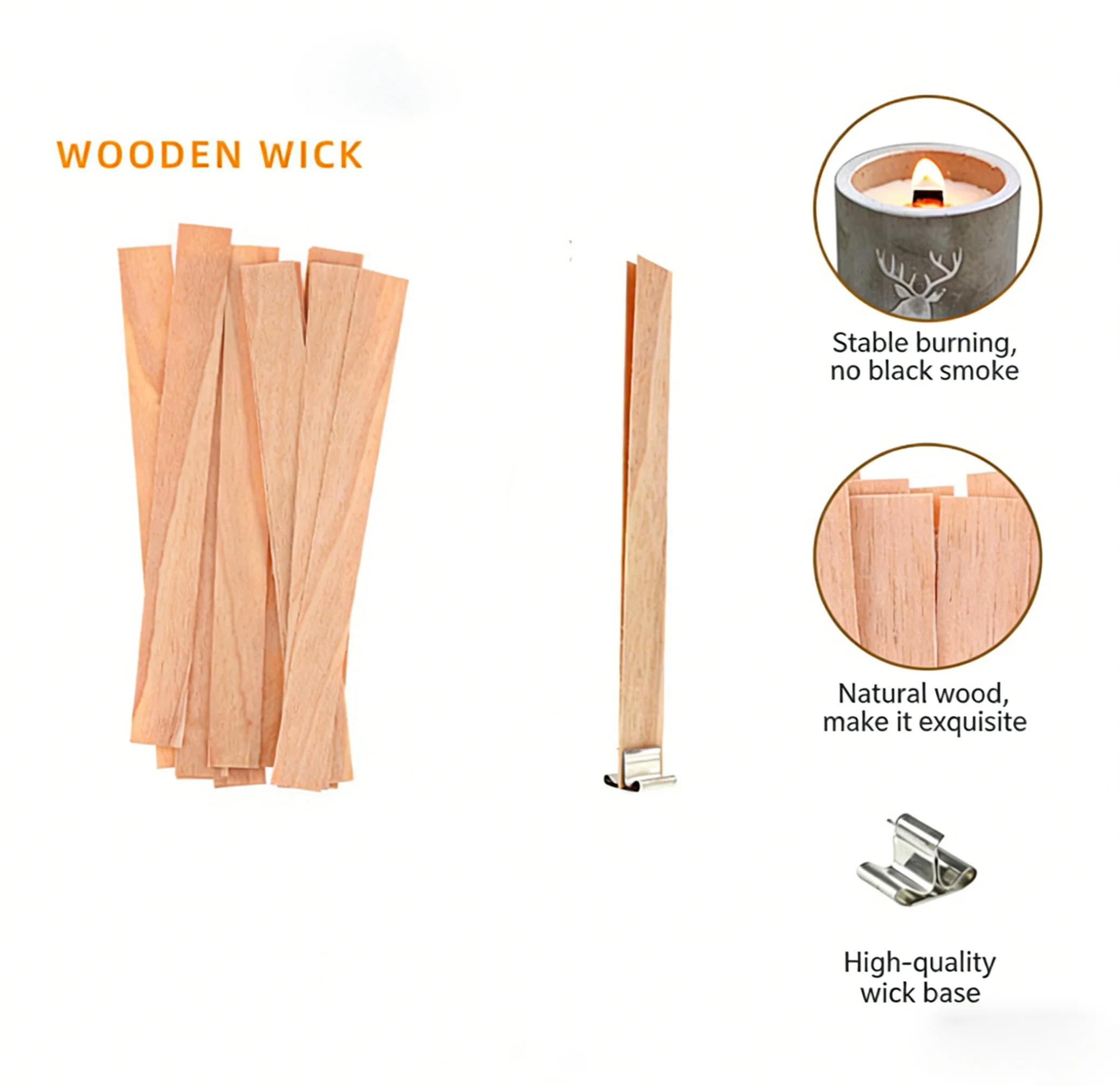 20-Piece Wooden Candle Wick Set with Clips