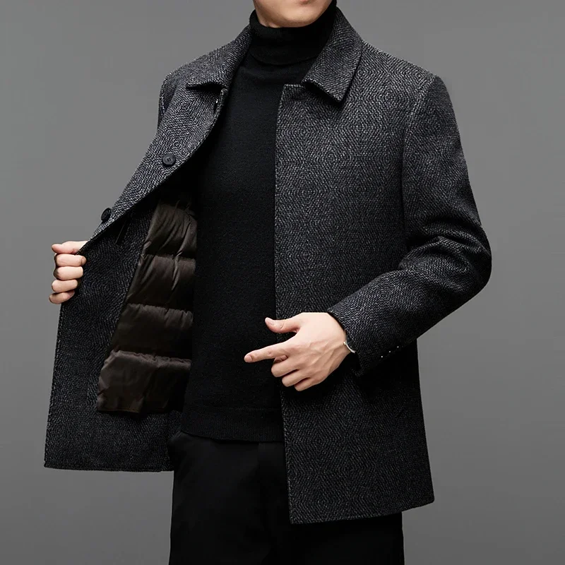 thumbnail image 1 of Abrigo de lana de doble cara de alta gama para otoño e invierno 2024, chaqueta de negocios cortavientos desmontable con forro de plumón para hombre, 1 of 4