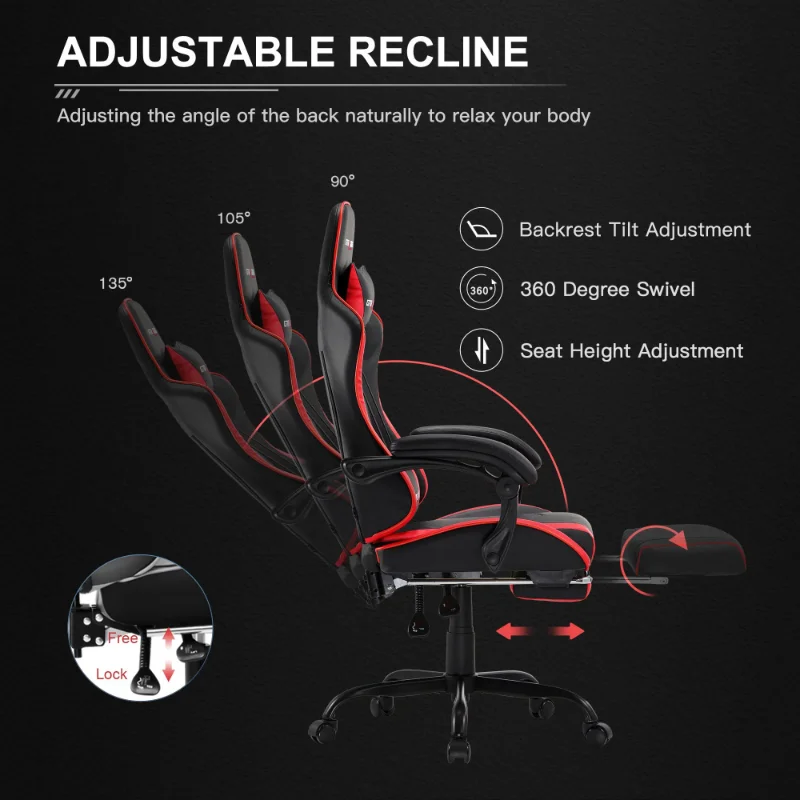 Description Picture 6 of itemUS Free Shipping GTRACING Leather Ergonomics Gaming Chair Adjustable Height Reclining Office Chair