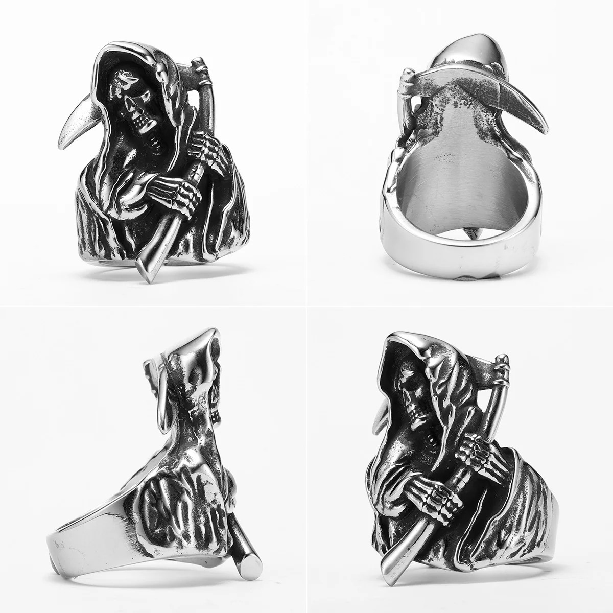 Grim Reaper Stylish Skull Men Rings Stainless Steel Women Jewelry Punk Retro New In Rock Fashion Accessories Gift Wholesale 6