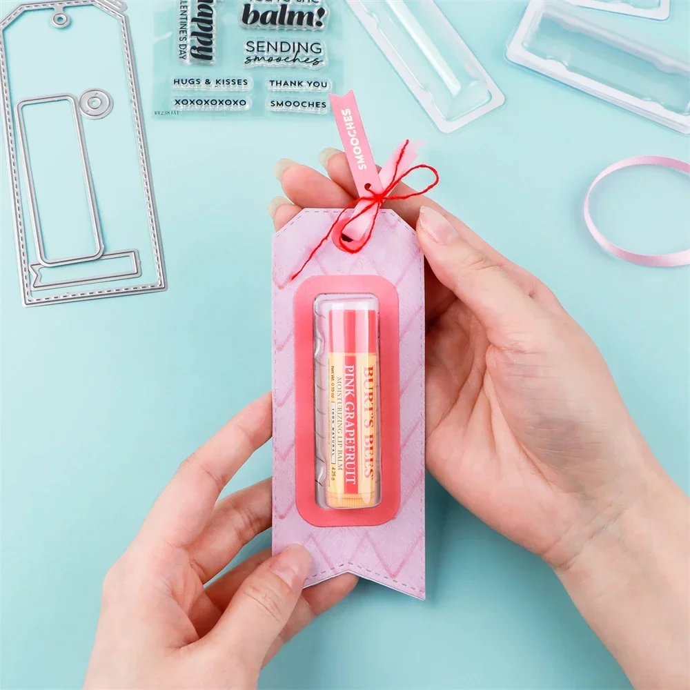 Plastic Clear Rectangle 3D Domes and Tag Candy Die Self-Adhesive Lip Balm Pouches Money Holder 20pcs/Pack for DIY Craft GiftCard (shaker domes set)