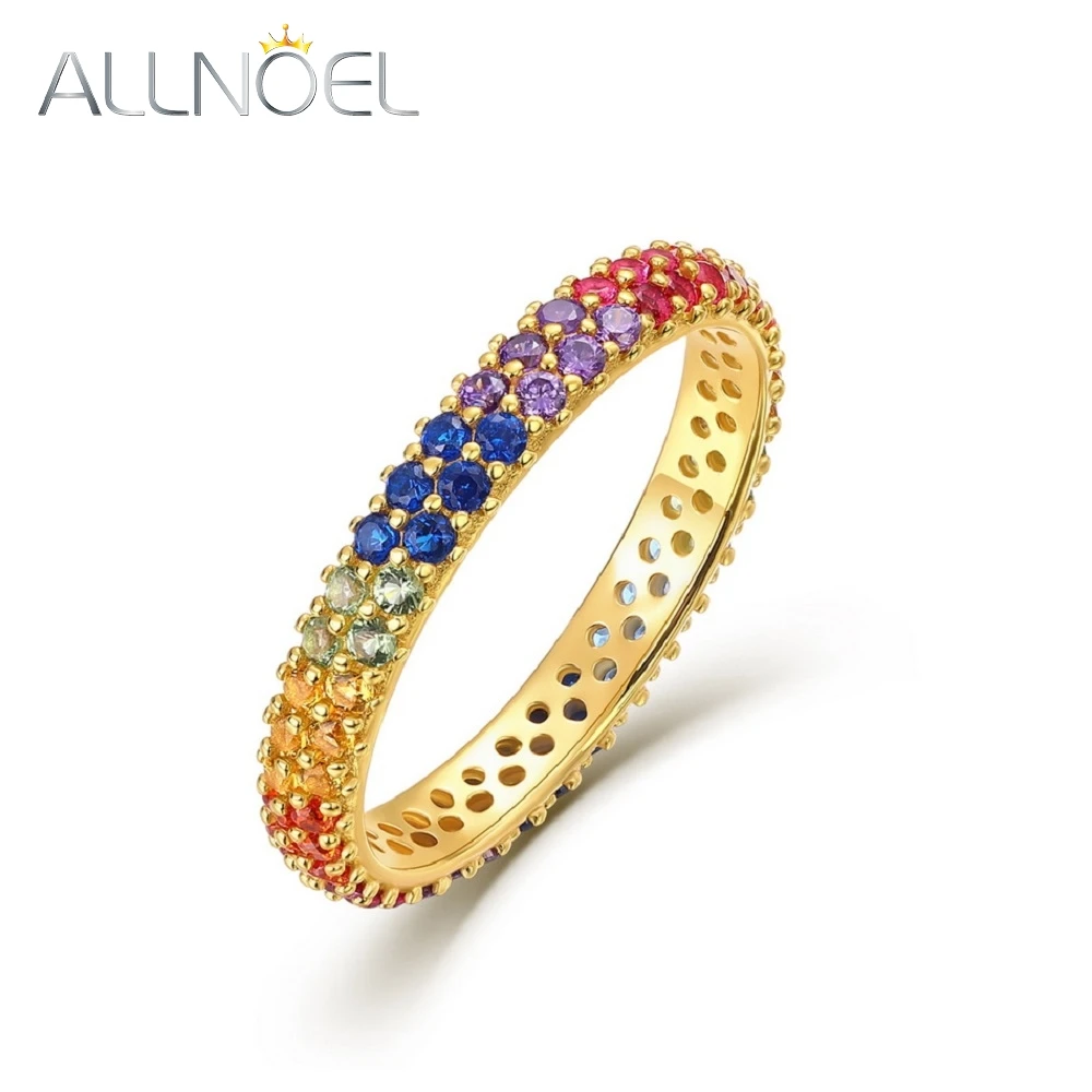 

ALLNOEL 925 Sterling Silver Stacking Rings for Women Rainbow Crystal Colorful Zircon Full Circle Anniversary Gifts Fine Jewelry