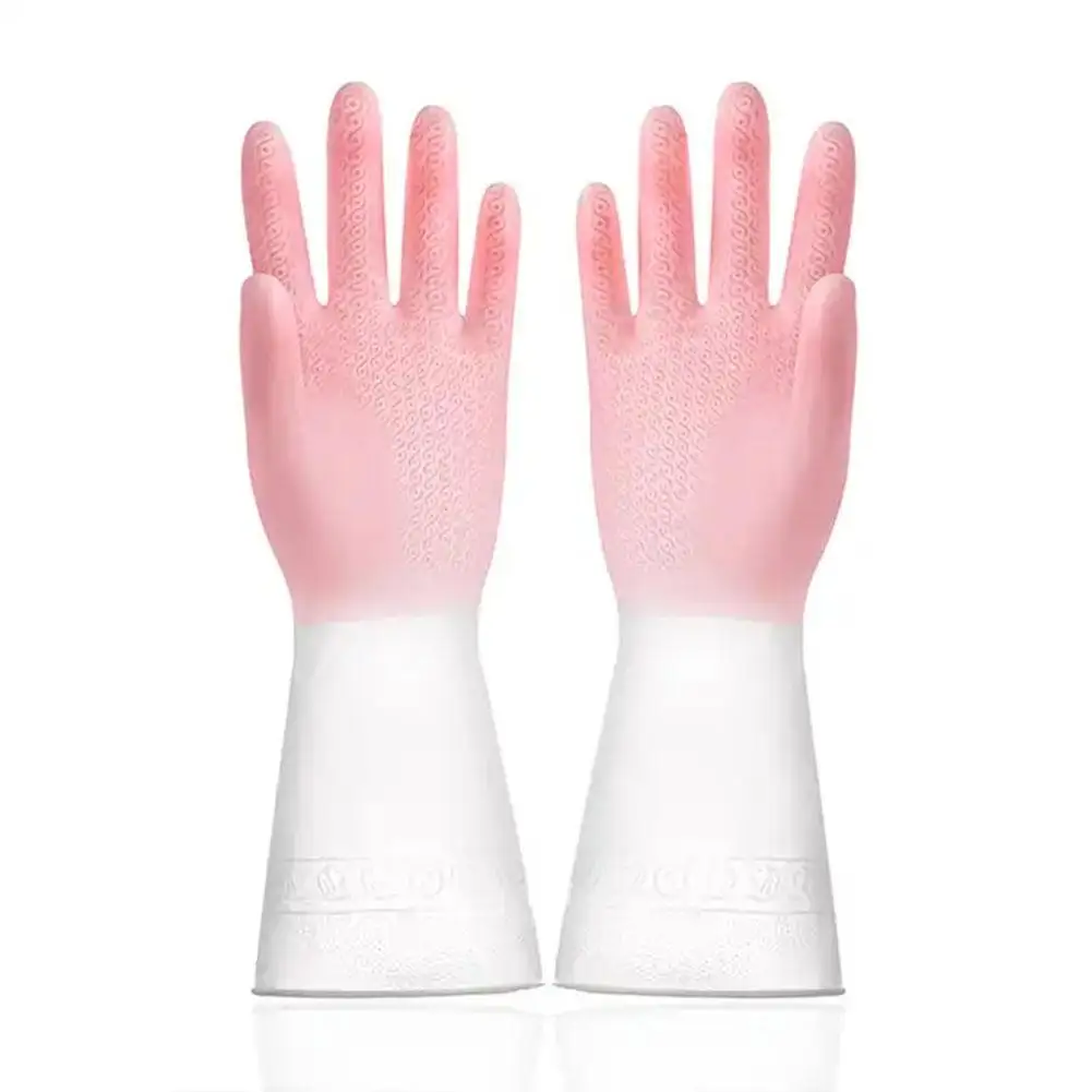 Household Cleaning Gloves Kitchen Dishwashing Gloves Rubber Waterproof Nails V4M3