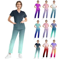 Medical Uniform Trendy Women's Scrub Set Stretch Soft Y-Neck Top Pants Hospital Pet Clinic Doctor Costume Contrasting Colors - Image 2