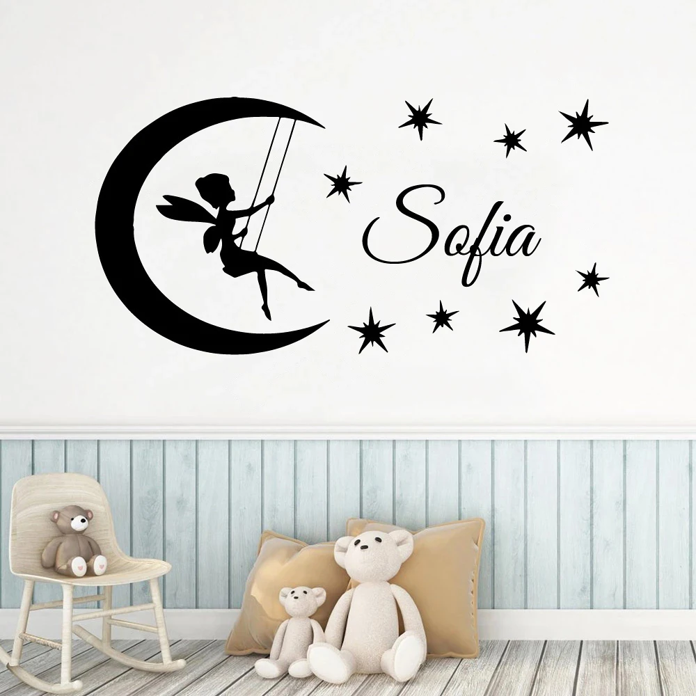 

Fairy Angel Stars Wall Decals Vinyl Personalized Custom Name Stickers Nursery Babys Girls Kids Bedroom Home Decor Murals DW14149