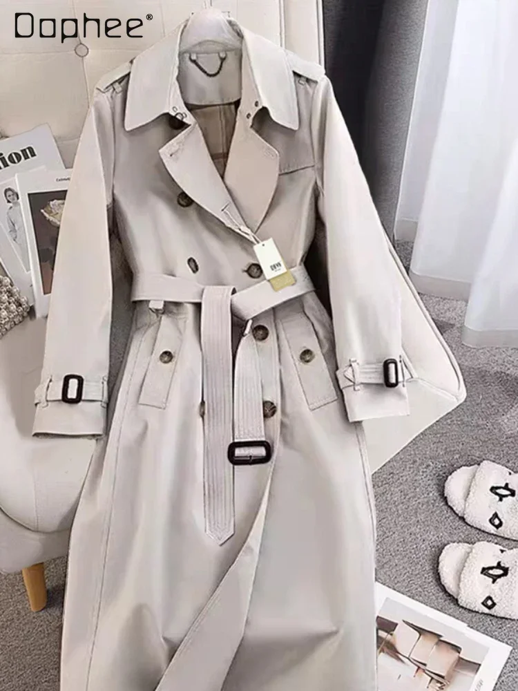 

Autumn and Winter New Beauty Women Mid-Length Trench Coat Office Ladies Elegant Waterproof Anti-Wrinkle Long Sleeve Long Coat