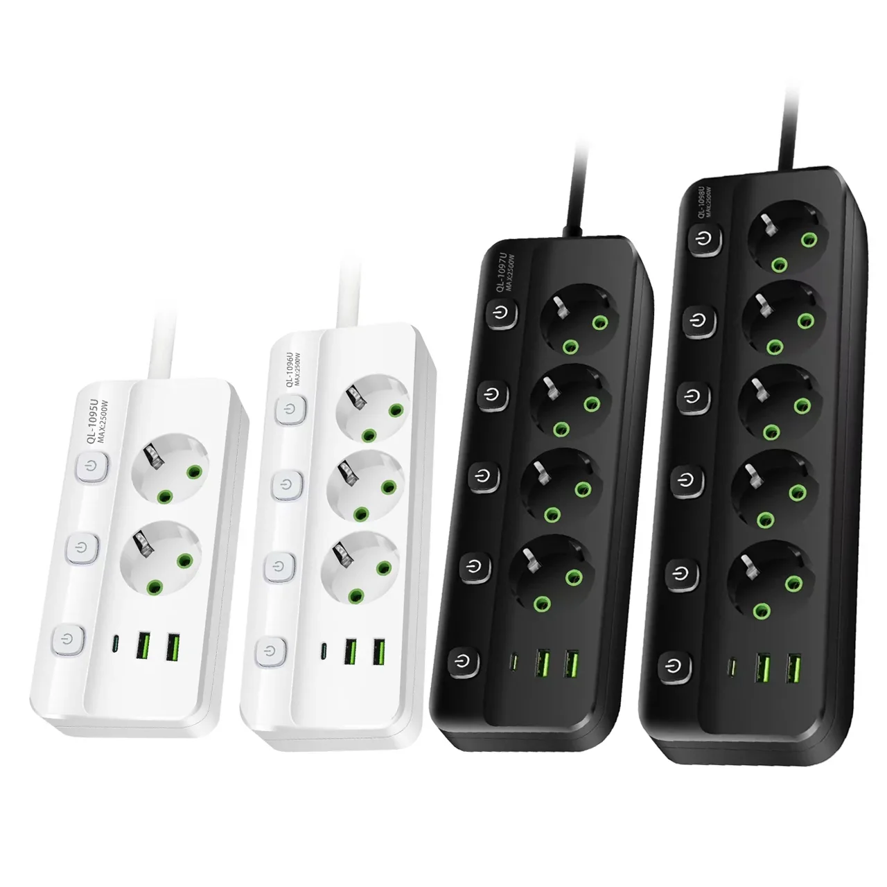 EU Plug Power Strip 2/3/4/5 ตําแหน่งอิสระซ็อกเก็ตควบคุม 2 USB 1 พอร์ต Type-C 2 M สายไฟซ็อกเก็ตไฟฟ้า 1